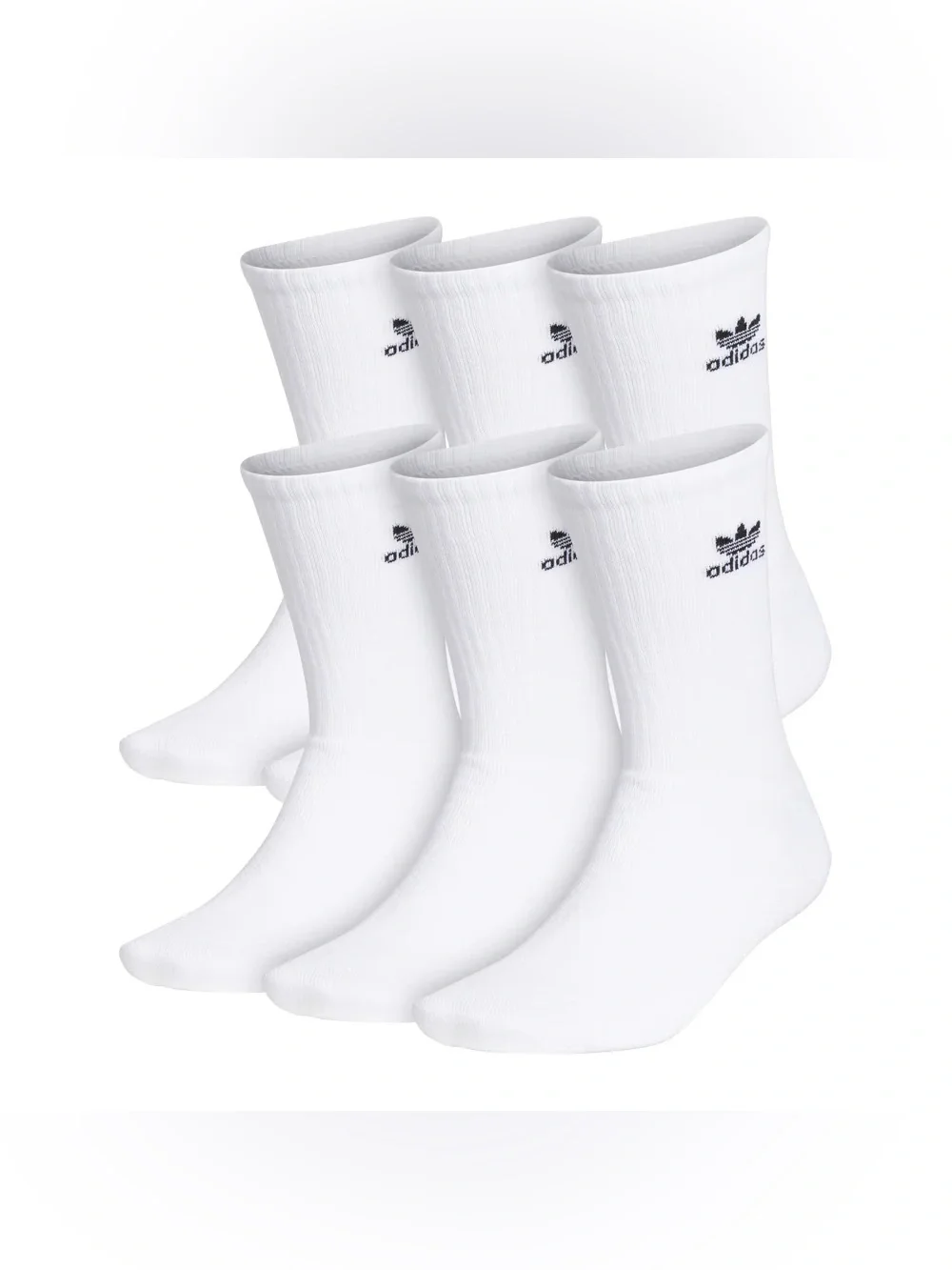 adidas Originals White Crew Socks 6-Pack with Black Trefoil